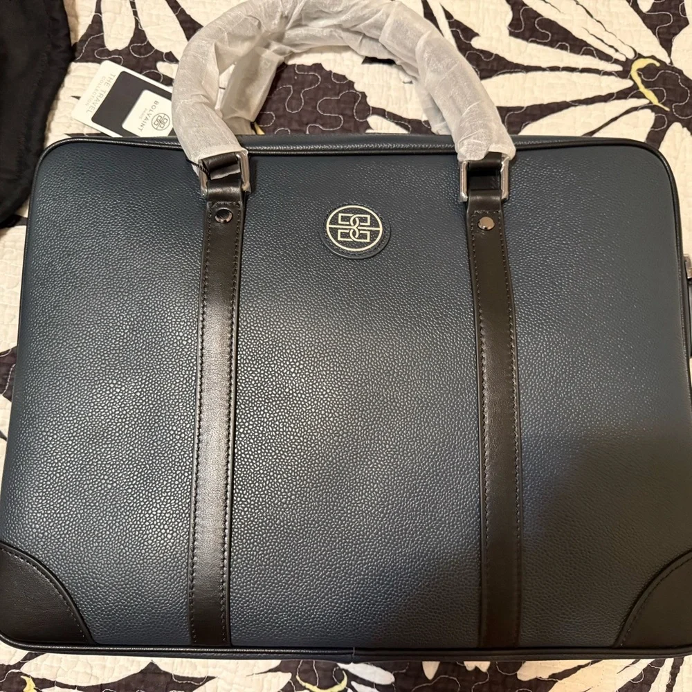Bolvaint Black Pebble Leather Briefcase for Men
